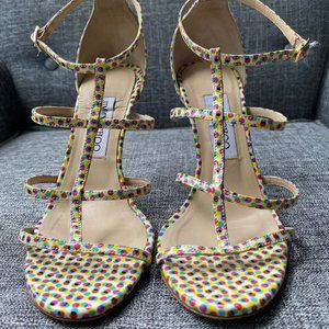 Jimmy Choo Dory rainbow patent leather strappy heel sandals